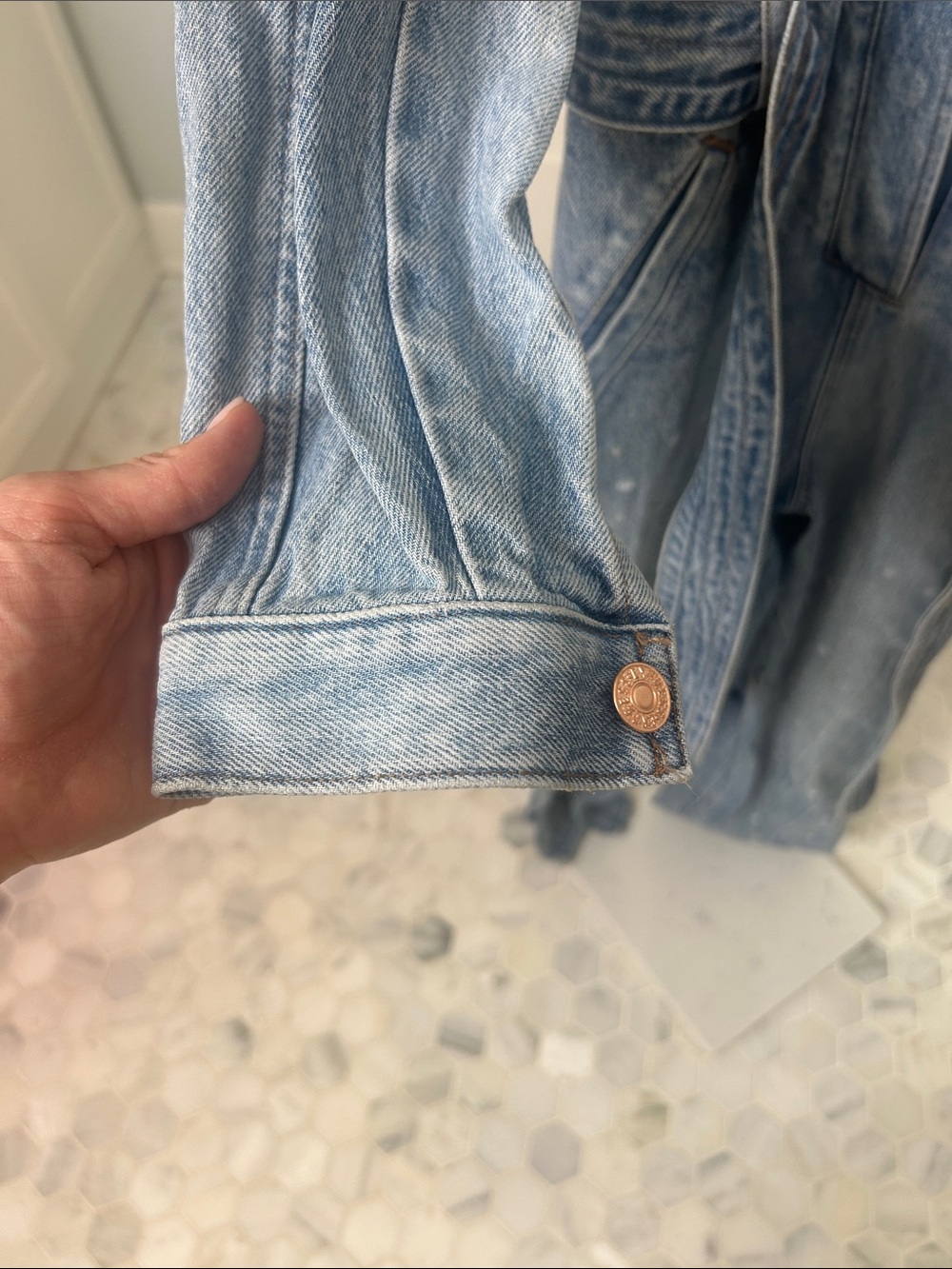 Express Light Blue Denim Jumpsuit - Picture 5 of 9